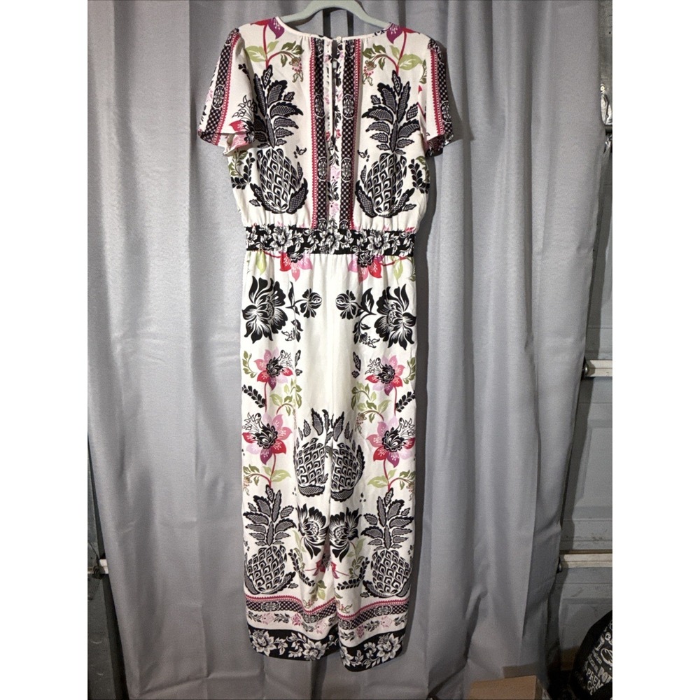 Joie Pineapple Floral Wide Leg Jumpsuit Womens Medium White Black Pink Crepe M - Picture 5 of 7